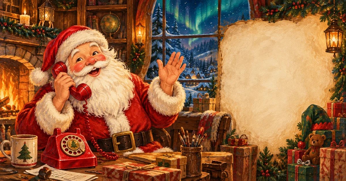 Santa Claus hablando por teléfono desde el Polo Norte